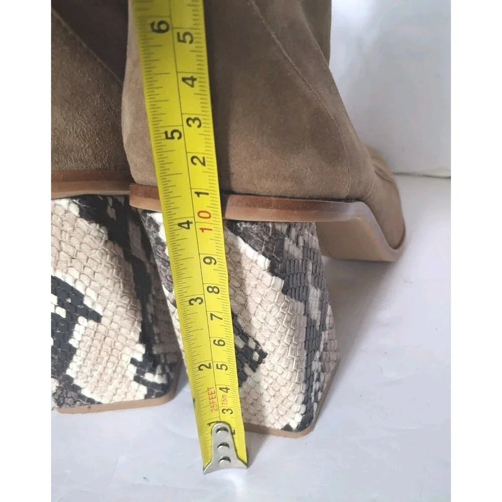 Vince Camuto Dreveri Suede Lace Up Ankle Boots Size 11 Snakeskin Heel Brown